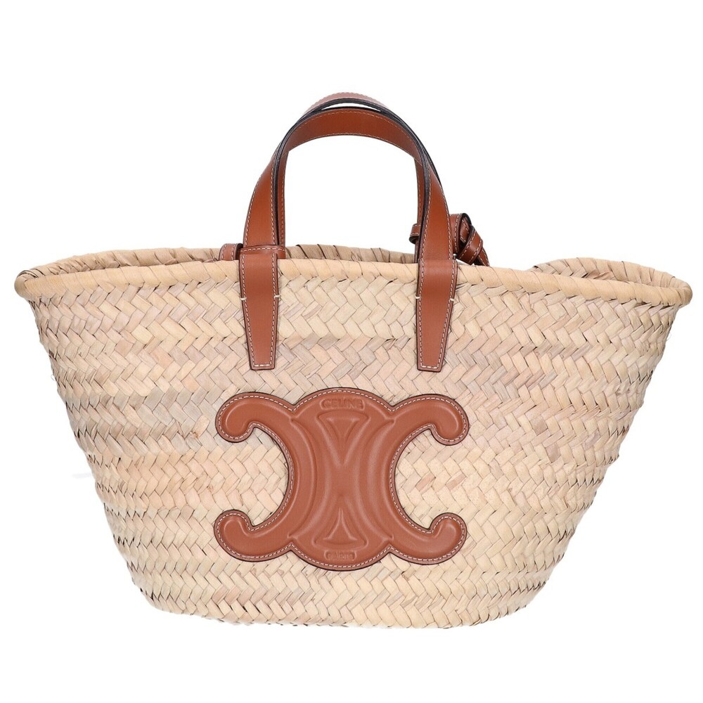 CELINE Celine Teen Classic Panier Raffia & Calfskin Basket Bag Tote Tan Women's